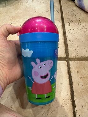 Peppa Pig Blue Cup with Pink Dome Lid and Blue Straw